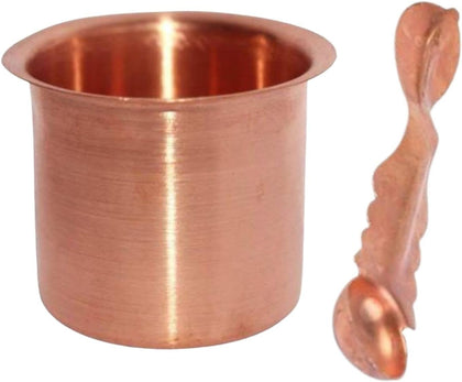 Hindu Panch patra Pooja Lota and Spoon (Achman) Set Panchpatra - Handmade Pure Copper Cup