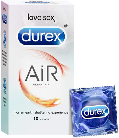 Durex Air Condoms for Men, Ultra Thin for HIGH Sensitivity, 10 Lubricated and Straight Walled Condoms - 10 Count