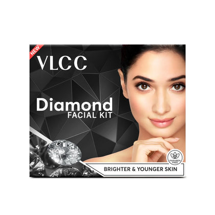 VLCC Party Diamond Facial Kit - Single Use | Salon Like Facial at Home in Just 6-Steps | Includes Cleanser, Scrub, Cream, Face Pack & Moisturizing Gels | 2.12 Oz/60g