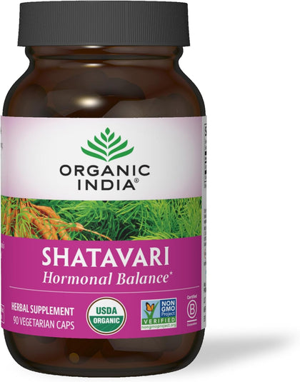 ORGANIC INDIA Shatavari Capsules - Herbal Supplement, Supports Hormonal Balance, Immune System Support, Vegan, Gluten-Free, USDA Organic, Supports Reproductive Health - 90 Capsules