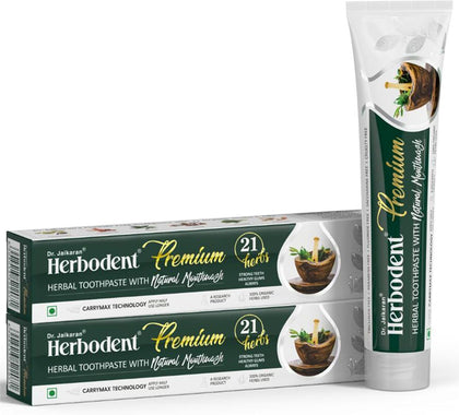 Herbodent® Premium Toothpaste - 21 Herbs for Strong Teeth & Healthy Gums - Neem, Clove, Cinnamon, Cardamom with Natural Mouthwash - No Paraben, No Fluoride, No Saccharin, No Triclosan pack of 3 100gram