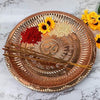 Metal Mission Copper Tamba Handmade Pooja Thali/Plate with Om Symbol and Gayatri Mantra in Center - Religious Gift Item (Festival/Diwali Gift Item) || Pooja Plate (Pack of 1) (8 INCH)